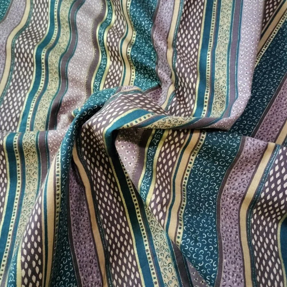 Vtg Textile Art & Film Fabric Brown Green Stripe Quilting Cotton 45